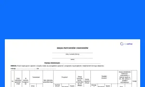 Księga przychodów i rozchodów – przykład wypełnienia dokumentu księgowego. Widoczny jest nagłówek i fragment tabeli z kolumnami.