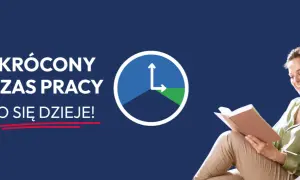 Skrócony czas pracy to się dzieje! Uśmiechnięta kobieta czyta książkę, symbolizując wolny czas.