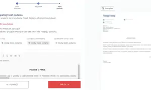 Wybierz szablon podania o pracę, aby uzupełnić dane do umowy. Dostępne opcje: o pracę, o pracę (bez doświadczenia), o przedłużenie umowy o pracę.