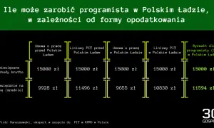 Porównanie zarobków programisty: umowa o pracę, liniowy PIT, ryczałt (12%) – najlepsza forma opodatkowania dla firmy jednoosobowej.
