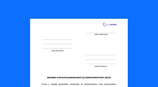 Wniosek o ekwiwalent za niewykorzystany urlop. Czy przy zwolnieniu dyscyplinarnym należy się ekwiwalent za urlop? Dokument zawiera pola na dane pracownika i pracodawcy.