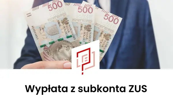 Dłoń w garniturze trzyma banknoty 500 zł. To symbol jednorazowej wypłaty z subkonta ZUS.