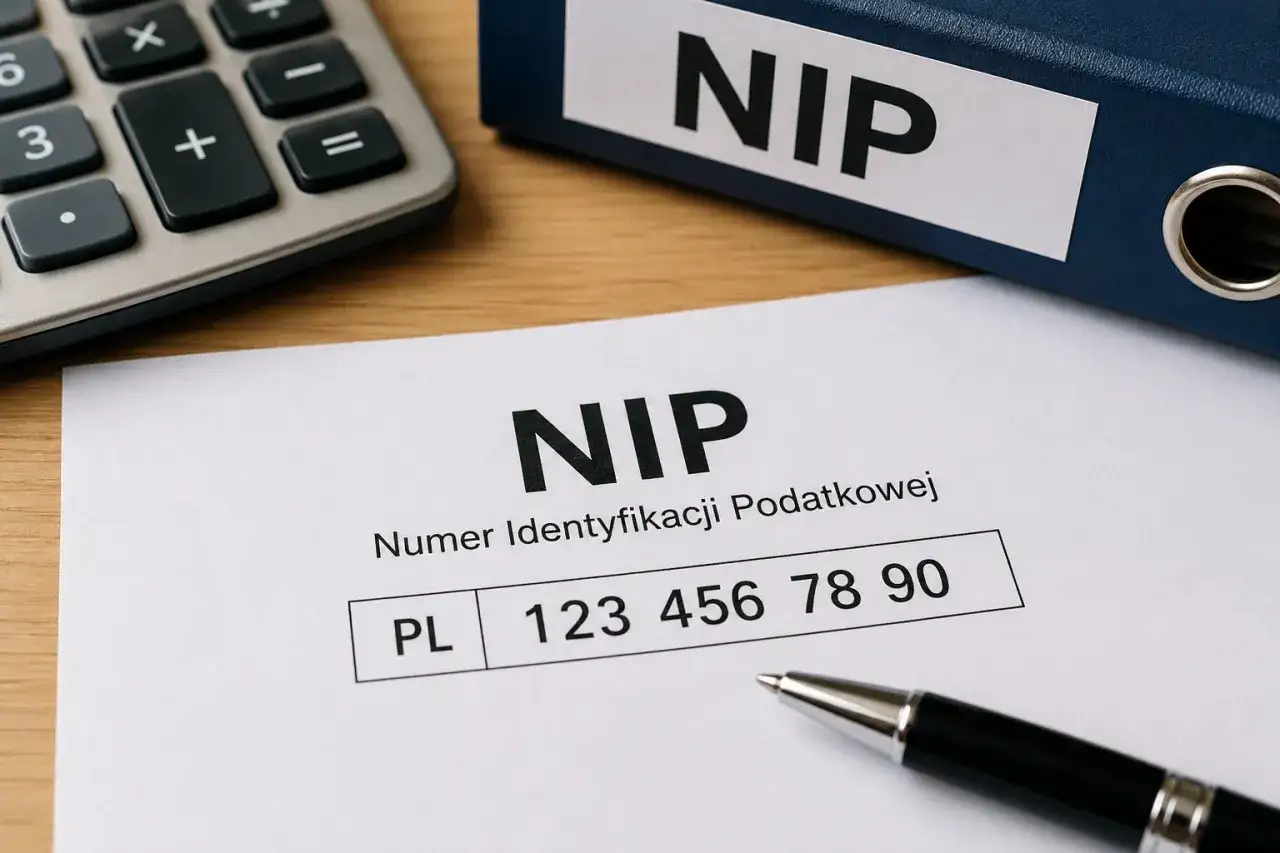 Dokument z numerem NIP, kalkulator i segregator. Czy każdy ma NIP? To pytanie o numer identyfikacji podatkowej.